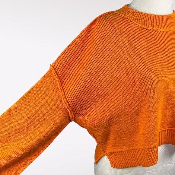 Pink Rose Orange Ribbed Knit Sweater Drop Shoulder Boxy Fit Small - Picture 7 of 9